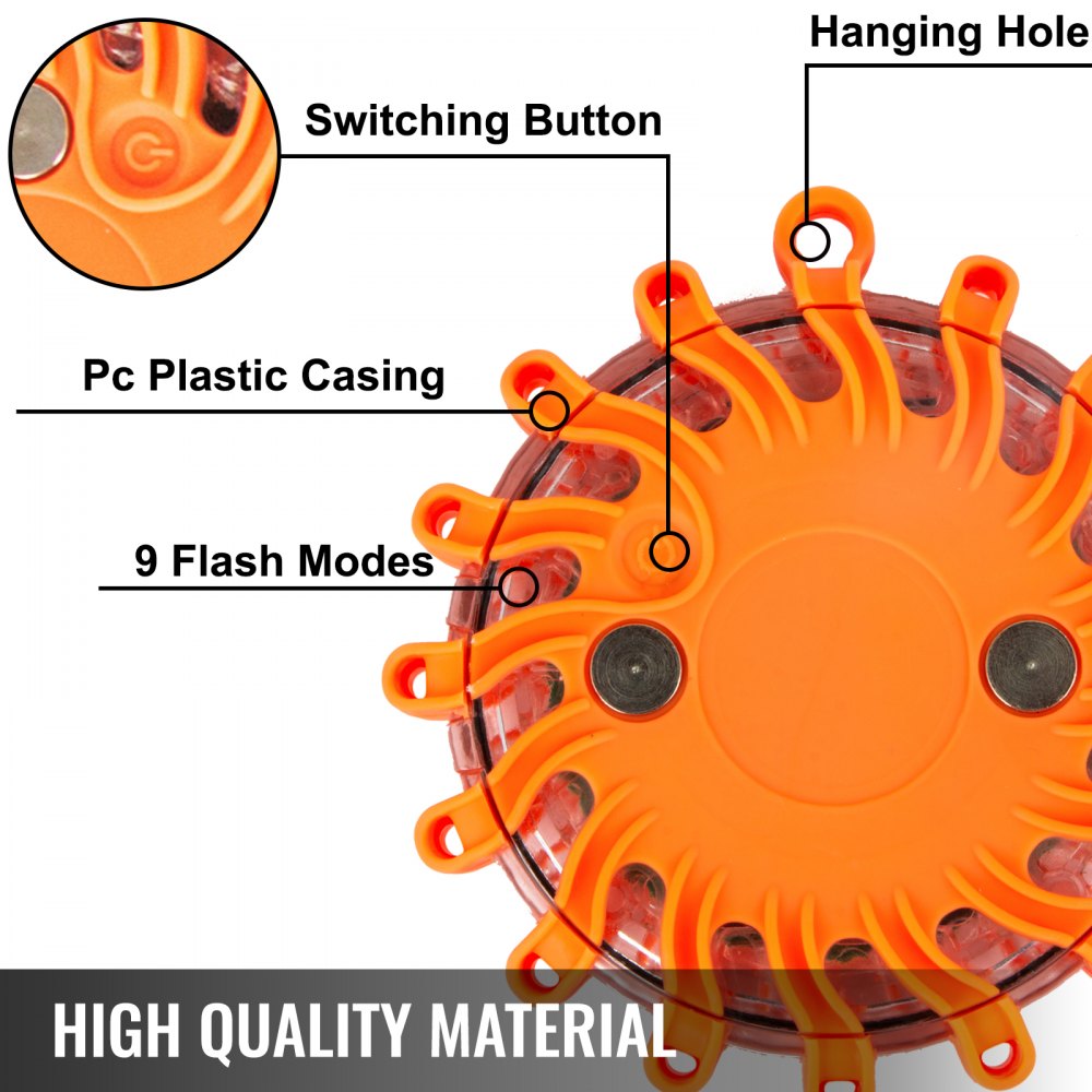 6PC Rechargeable LED Disc Road Flares Emergency Strobe Light Kit Magnetic Base