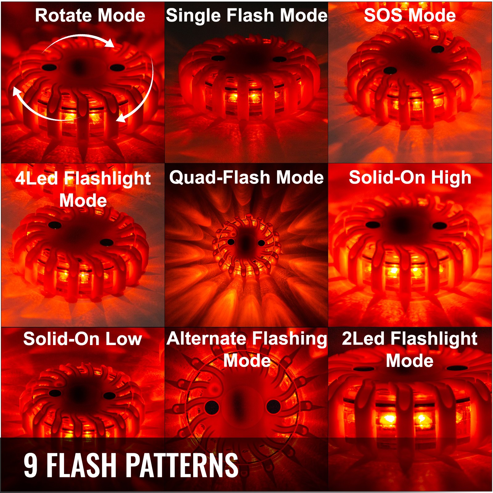 6PC Rechargeable LED Disc Road Flares Emergency Strobe Light Kit Magnetic Base