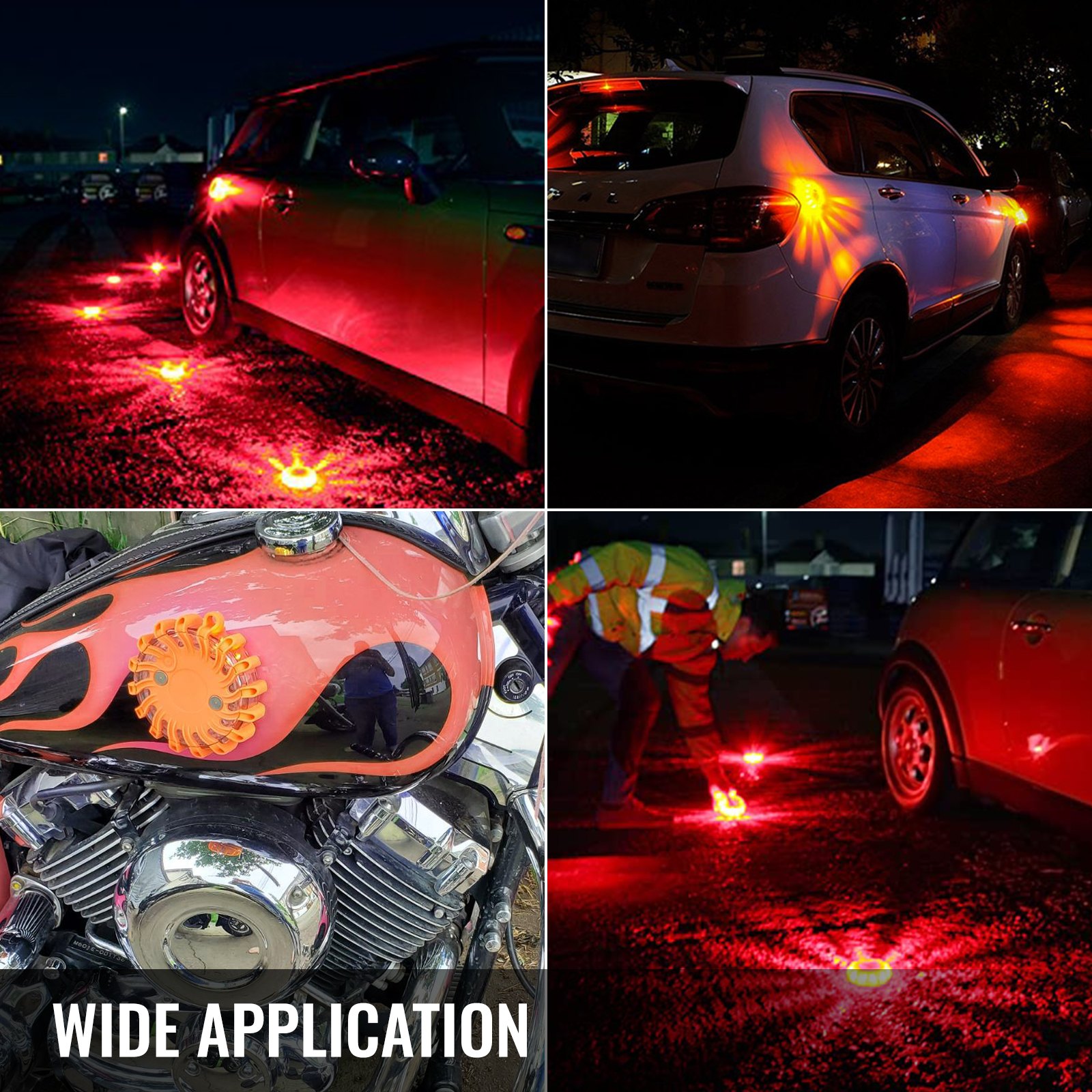 6PC Rechargeable LED Disc Road Flares Emergency Strobe Light Kit Magnetic Base