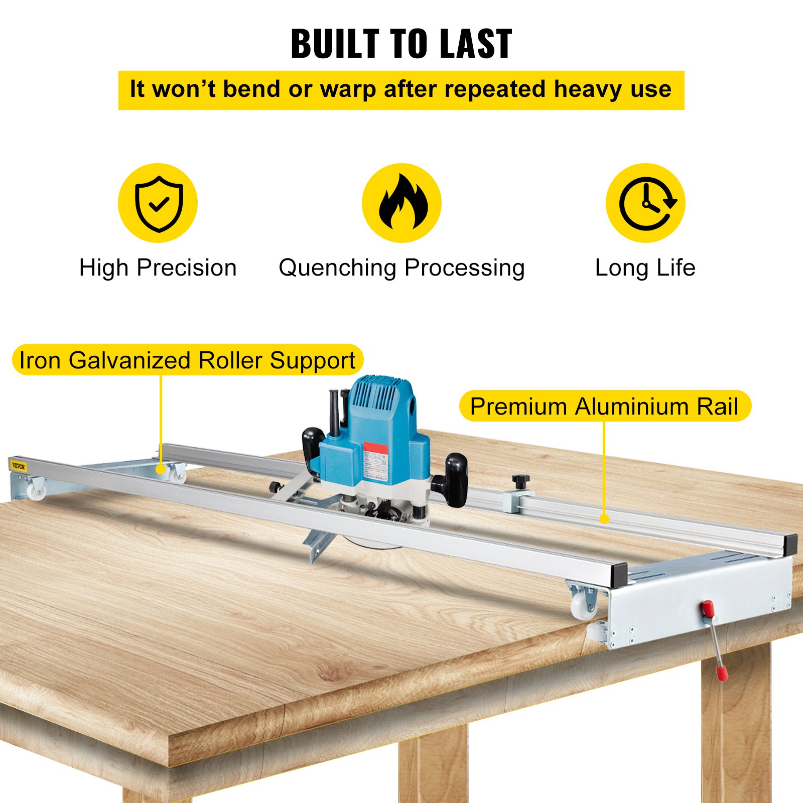VEVOR router sled with iron galvanized roller support and premium aluminum rail.