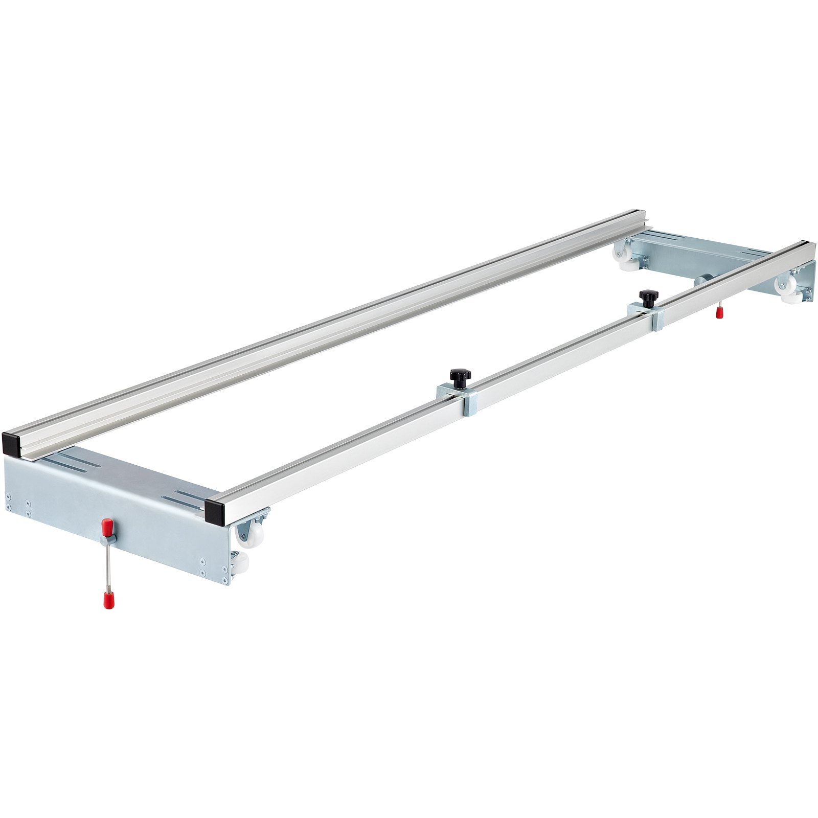 VEVOR router sled with adjustable aluminum rails and red locking knobs.