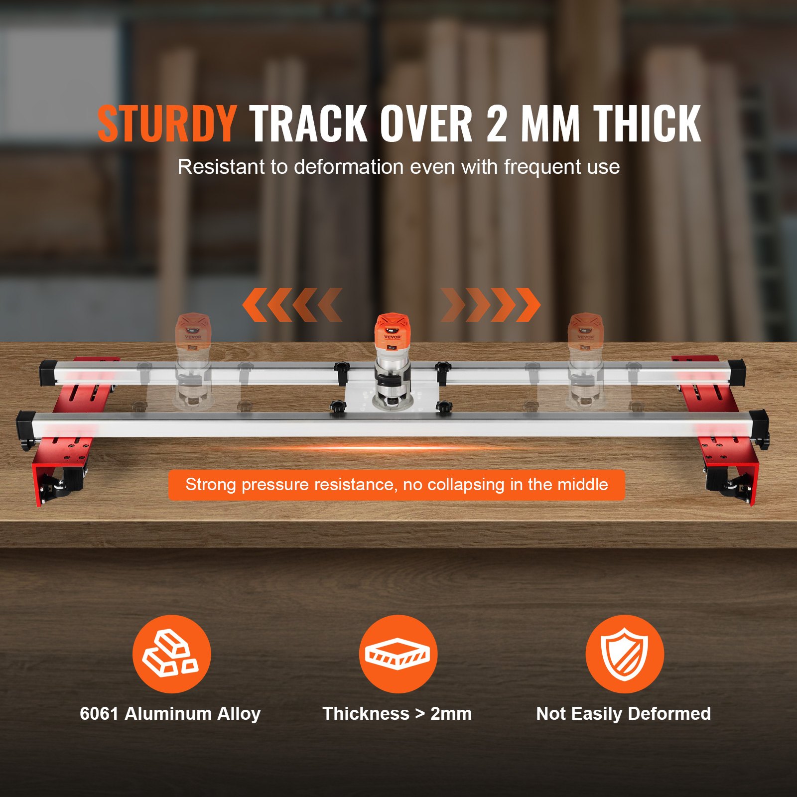 VEVOR Router Sled, 1525 mm, Portable and Easy to Adjust Slab Flattening Jig, DIY Woodworking Router Sled for Flattening Slabs, Slab Guide Jig Trimming Planing Machine for Wood Flattening, Home DIY