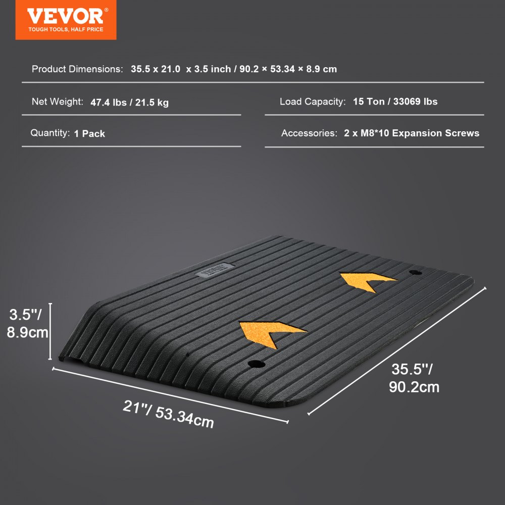 VEVOR Upgraded Rubber Threshold Ramp, 3.5" Rise Door Ramp with 1 Channel, Natural Rubber Car Ramp with Non-Slip Textured Surface, 33069 lbs Load Capacity Curb Ramp for Wheelchair and Scooter