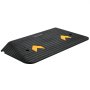 black VEVOR rubber threshold ramp with yellow directional arrows, ribbed surface for enhanced grip.