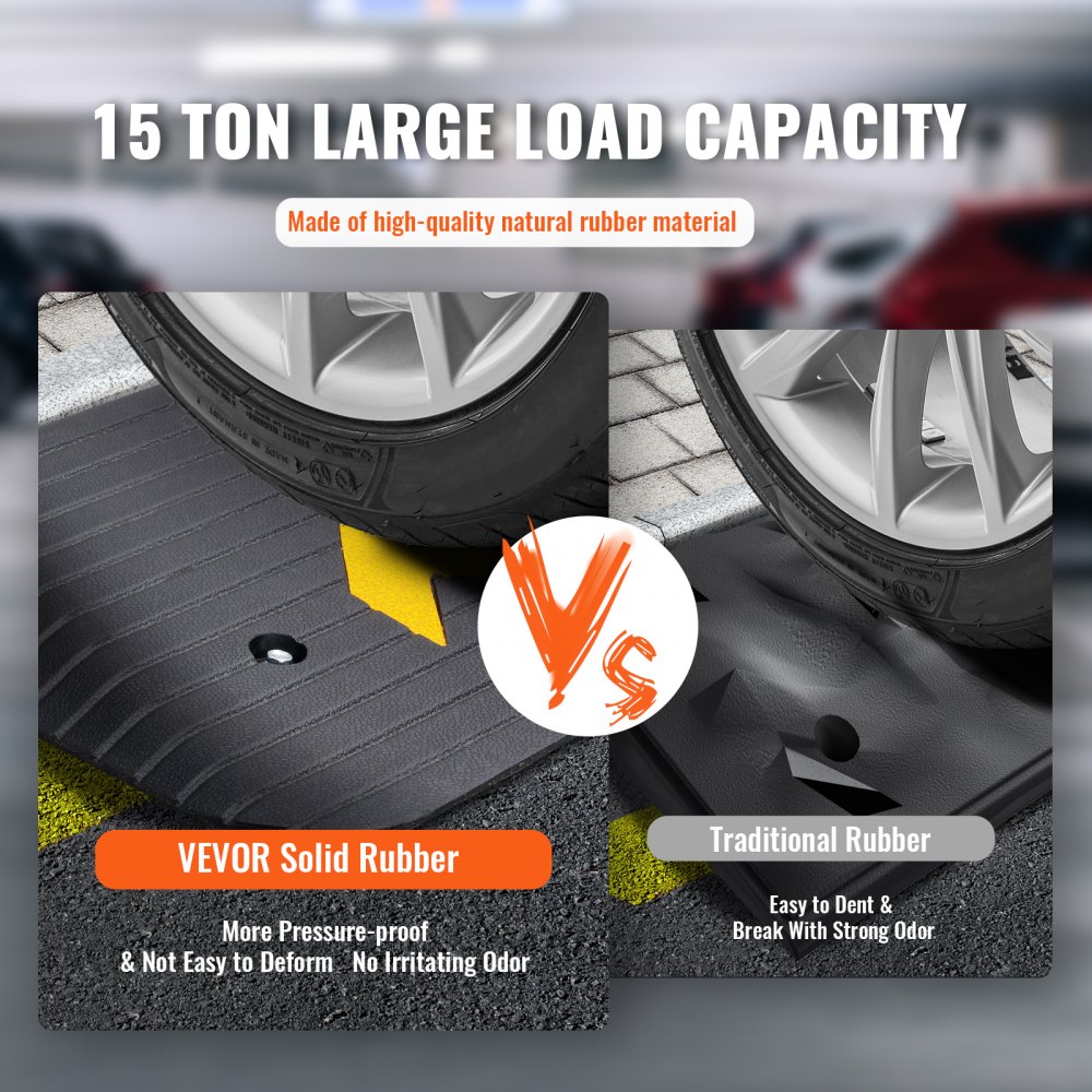 VEVOR Upgradovaná pryžová prahová rampa, 1,5" zvedací dveře rampy pro invalidní vozíky, přírodní obrubníková rampa Jmenovitá nosnost 33069 lb, protiskluzová pryžová rampa s texturovaným povrchem pro invalidní vozík a skútr