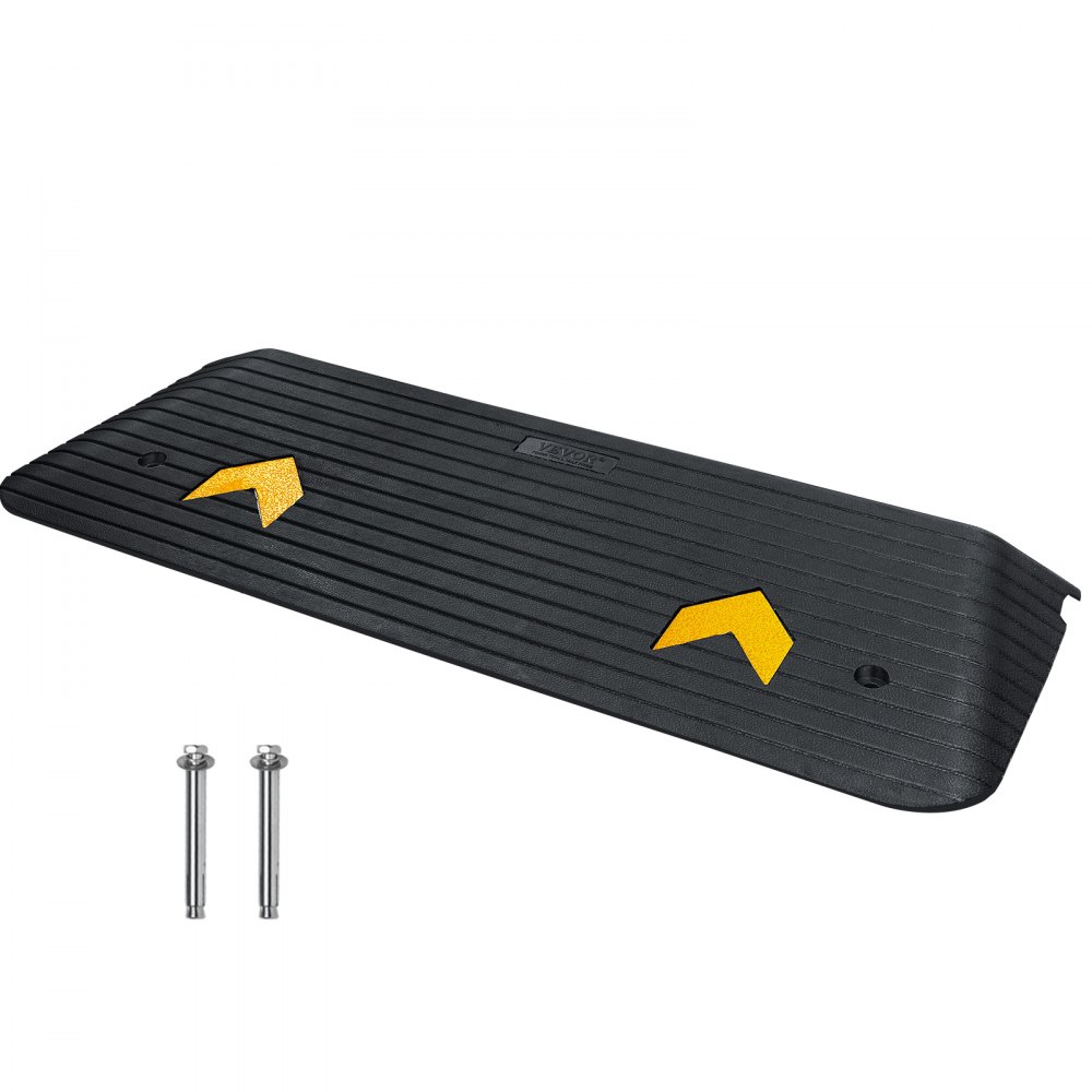 VEVOR Upgraded Rubber Threshold Ramp, 1.5" Rise Wheelchair Ramp Doorway, Natural Curb Ramp Rated 33069Lbs Load Capacity, Non-Slip Textured Surface Rubber Curb Ramp for Wheelchair and Scooter Black