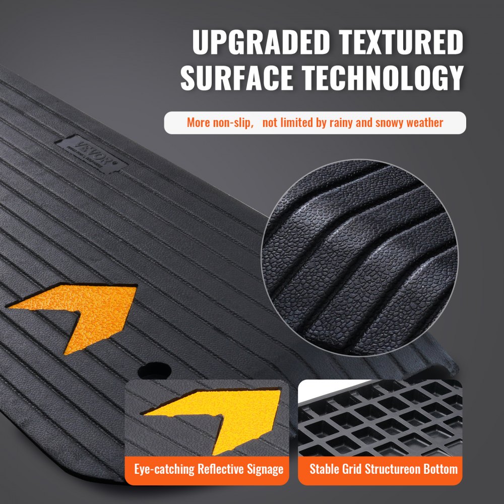 VEVOR Upgraded Rubber Threshold Ramp, 3.8 cm Rise Wheelchair Ramp Doorway, Natural Curb Ramp Rated 15 tons Load Capacity, Non-Slip Textured Surface Rubber Curb Ramp for Wheelchair and Scooter