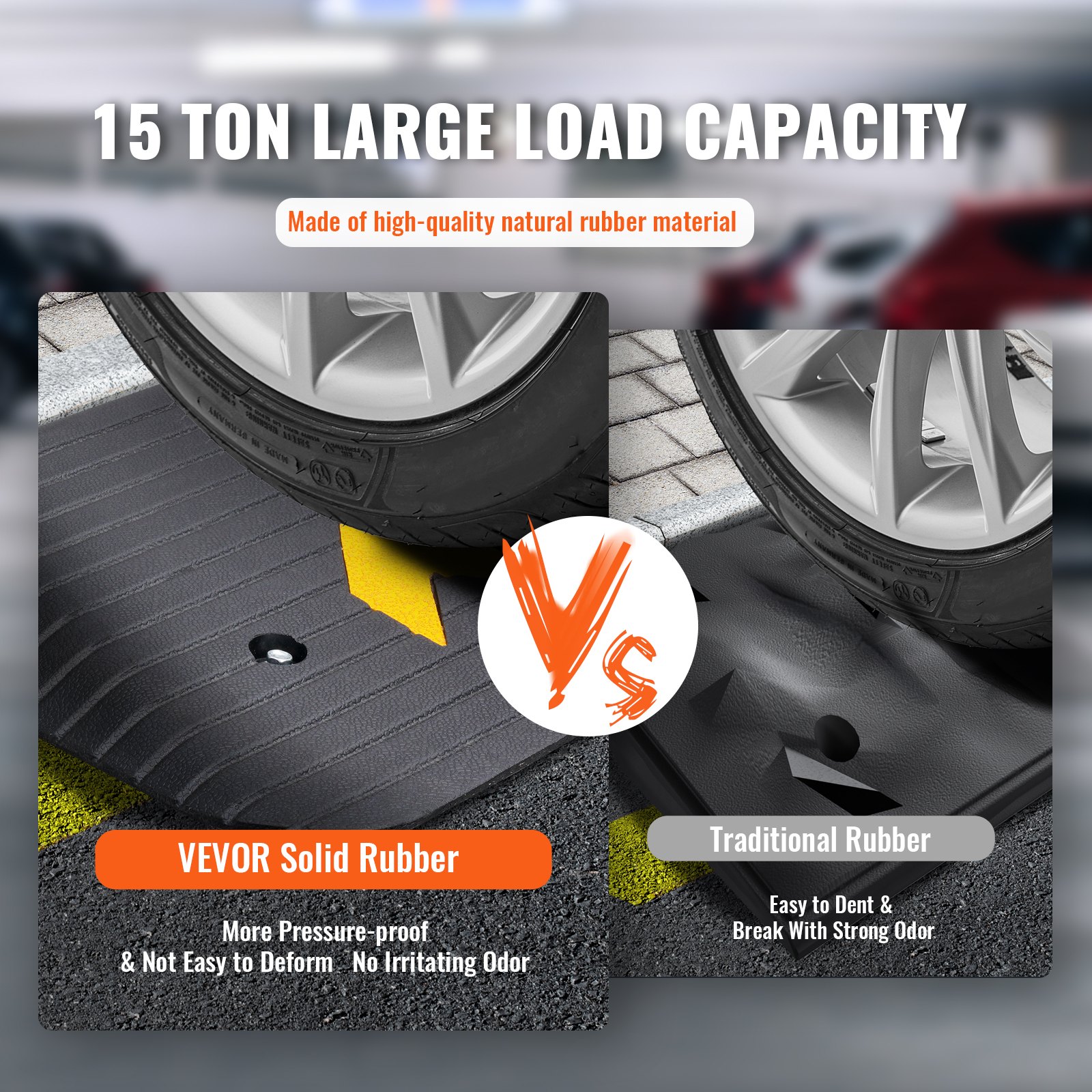 VEVOR Upgradovaná pryžová prahová rampa, 1,5" zvedací dveře rampy pro invalidní vozíky, přírodní obrubníková rampa Jmenovitá nosnost 33069 lb, protiskluzová pryžová rampa s texturovaným povrchem pro invalidní vozík a skútr
