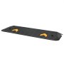 black VEVOR rubber threshold ramp with yellow traction strips.