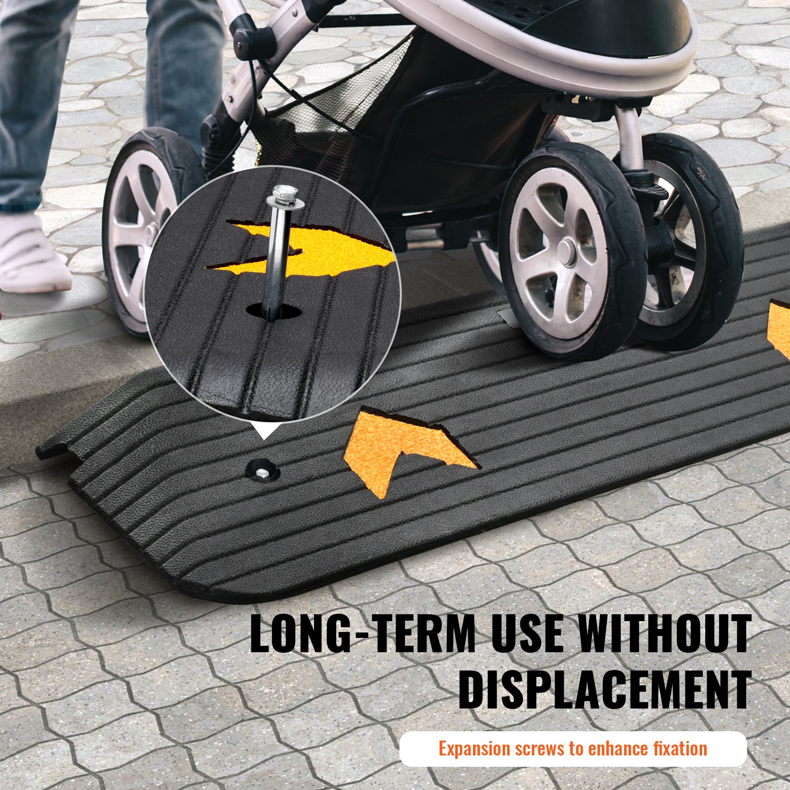 VEVOR rubber threshold ramp with expansion screws for stroller on tiled pavement. long-term use assured.