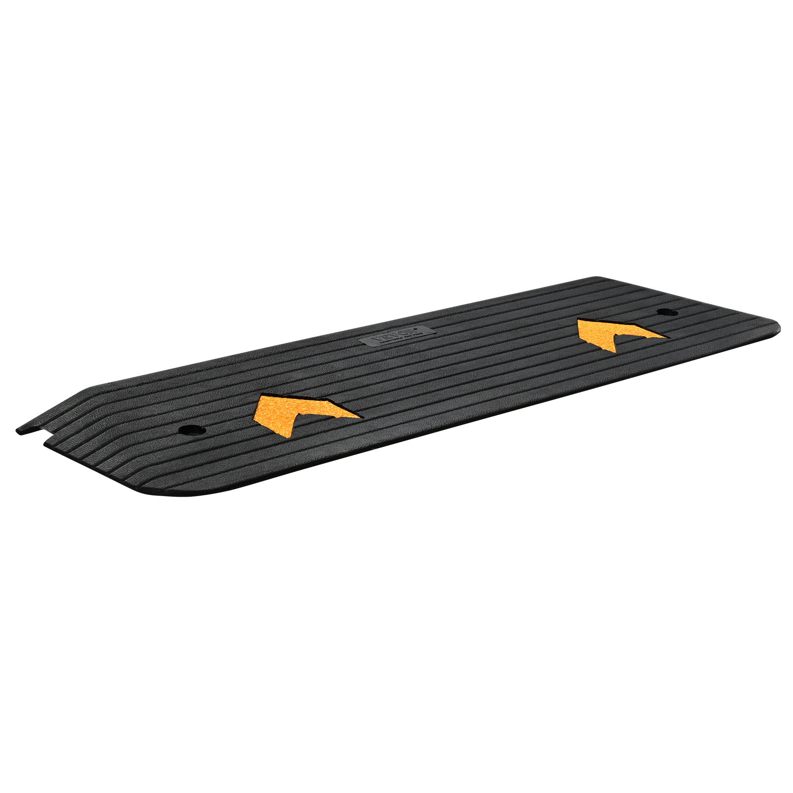 VEVOR rubber threshold ramp with yellow anti-slip strips on a black ribbed surface.