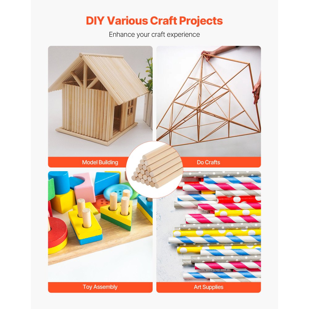 VEVOR 25Pcs Wooden Dowel Rods 1/2 x 12 Inch Natural Birch Wood Sticks Dowels, Unfinished Hardwood Sticks for Craft and DIY Projects, One-Piece Cutting & Smooth Surface & Easy to Color and Paint