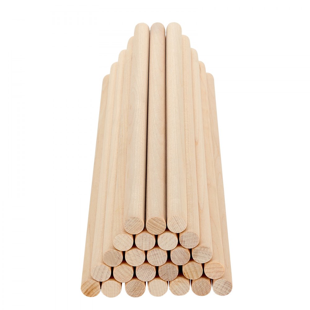 VEVOR 25Pcs Wooden Dowel Rods 1/2 x 12 Inch Natural Birch Wood Sticks Dowels, Unfinished Hardwood Sticks for Craft and DIY Projects, One-Piece Cutting & Smooth Surface & Easy to Color and Paint