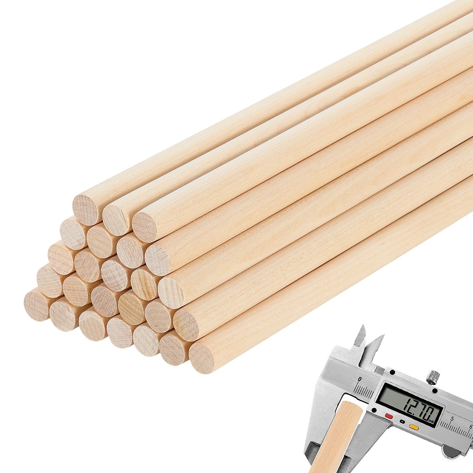 VEVOR 25Pcs Wooden Dowel Rods 1/2 x 12 Inch Natural Birch Wood Sticks Dowels, Unfinished Hardwood Sticks for Craft and DIY Projects, One-Piece Cutting & Smooth Surface & Easy to Color and Paint