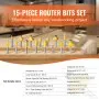 VEVOR Router Bits Set, 15 Pieces, Carbide Router Bit Kit with 1/4 Inch Shank, Plastic Carrying Case, Woodworking Tools for Professional and Beginners Carpenter, for Wood MDF Particle Board Plywood