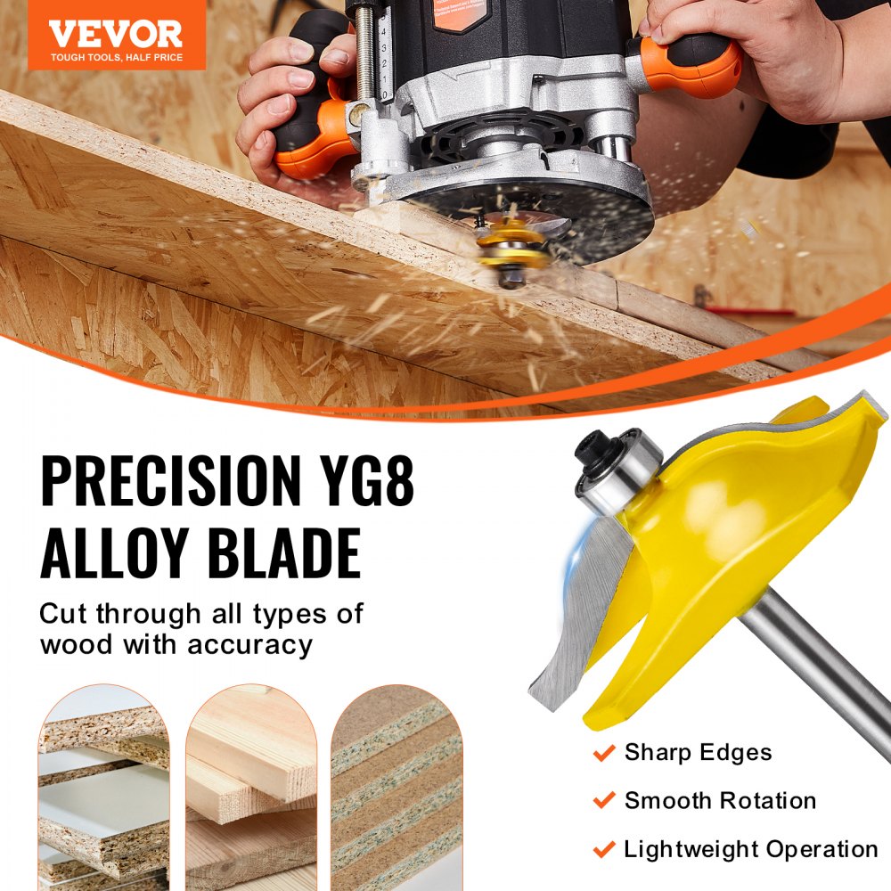 VEVOR Router Bits Set, 3 Pieces, Carbide Router Bit Kit with 6.35 mm(1/4 Inch) Shank, Wood Carrying Case, Woodworking Tools for Professional and Beginners Carpenter, for Wood MDF Particle Board Plywood