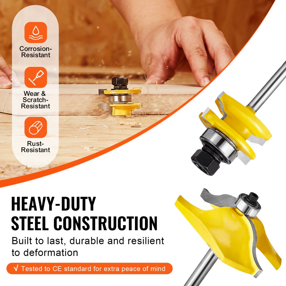 VEVOR Router Bits Set, 3 Pieces, Carbide Router Bit Kit with 6.35 mm(1/4 Inch) Shank, Wood Carrying Case, Woodworking Tools for Professional and Beginners Carpenter, for Wood MDF Particle Board Plywood