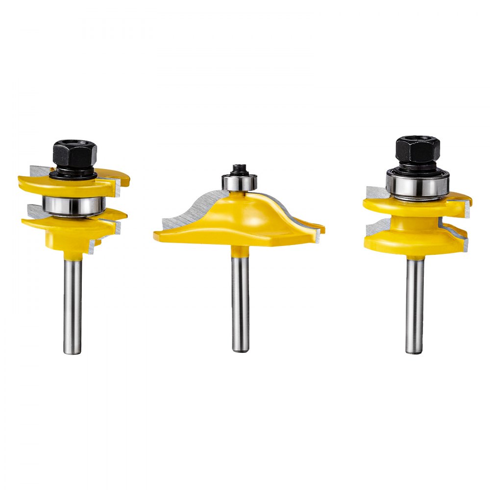 VEVOR Router Bits Set, 3 Pieces, Carbide Router Bit Kit with 6.35 mm(1/4 Inch) Shank, Wood Carrying Case, Woodworking Tools for Professional and Beginners Carpenter, for Wood MDF Particle Board Plywood