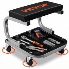 VEVOR Rolling Creeper Garage/Shop Seat, 250 LBS Capacity Padded Rolling Workshop Stool with Tool Tray Storage, Mechanic Stool for Garage, Shop, Auto Repair, Black