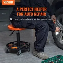 VEVOR Mechanic Stool, 250 LBS Rolling Pneumatic Creeper Garage/Shop Seat, Adjustable Height 22 in-28 in Padded Rolling Workshop Stool with Tool Tray, for Garage, Shop, Auto Repair, Black+Orange