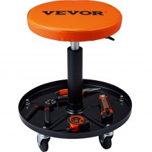 VEVOR Mechanic Stool, 250 LBS Rolling Pneumatic Creeper Garage/Shop Seat, Adjustable Height 22 in-28 in Padded Rolling Workshop Stool with Tool Tray, for Garage, Shop, Auto Repair, Black+Orange