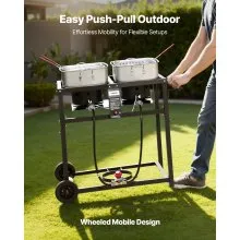 18QTx2 Outdoor Propane Deep Fryer Commercial Cooker Cart with Wheel Two Tank