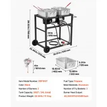 18QTx2 Outdoor Propane Deep Fryer Commercial Cooker Cart with Wheel Two Tank