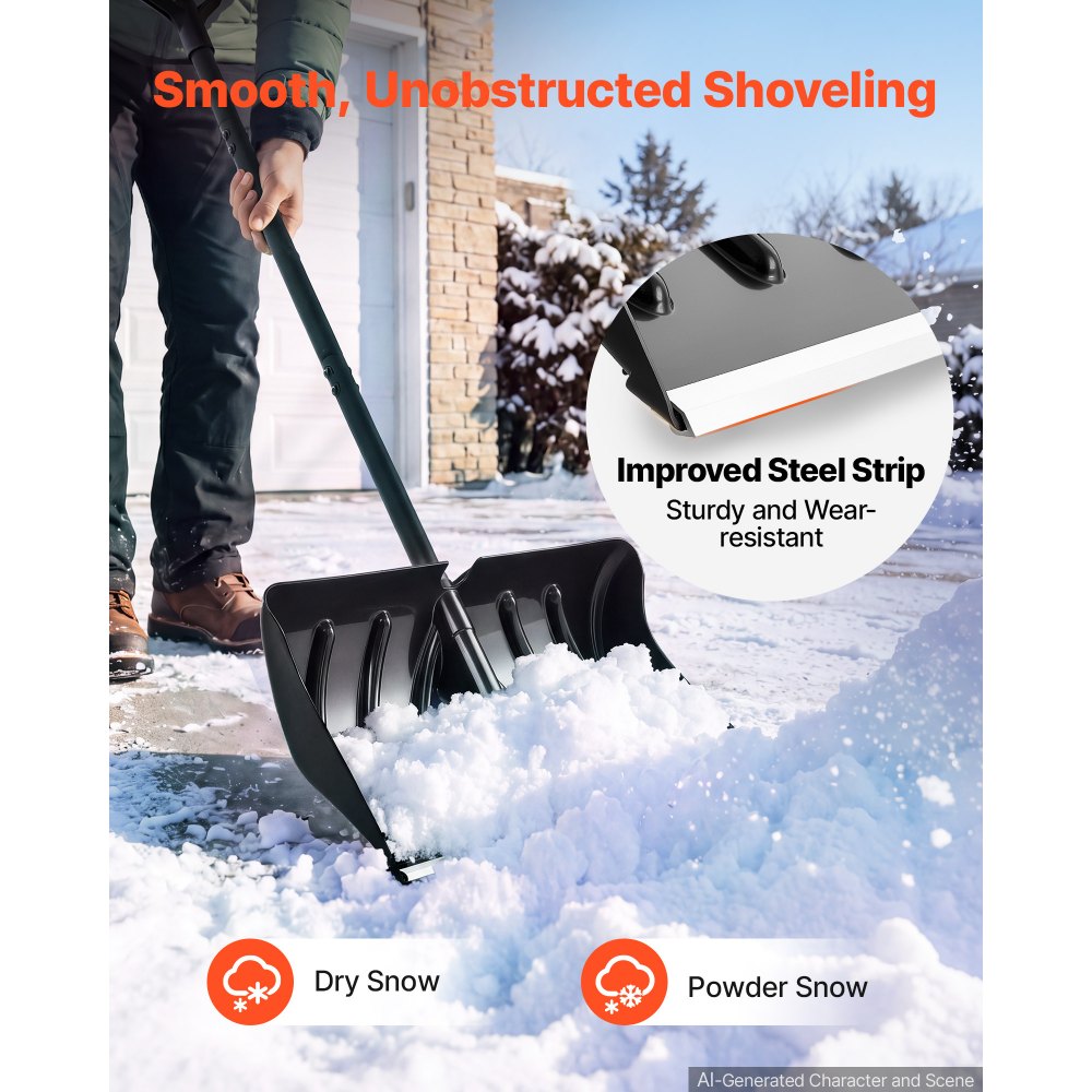 VEVOR Snow Shovel for Driveway 22" Wide Plastic Shovel with D-Grip Handle, for Home Garden Camping Outdoor Use, Aluminum Strip, Large Capacity Lightweight Snow Removal Tool with Extended Steel Handle