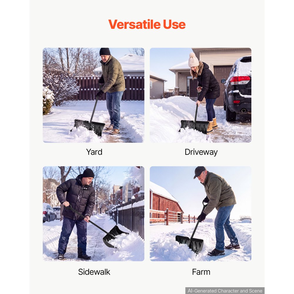 VEVOR Snow Shovel for Driveway 22" Wide Plastic Shovel with D-Grip Handle, for Home Garden Camping Outdoor Use, Aluminum Strip, Large Capacity Lightweight Snow Removal Tool with Extended Steel Handle
