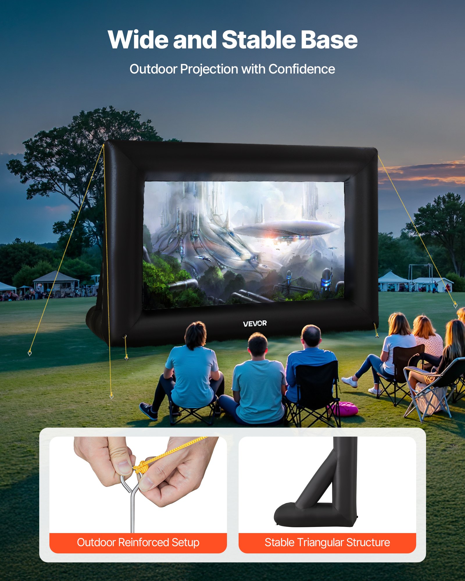 VEVOR 14 ft Inflatable Movie Screen, 600D Washable Inflatable Projection Screen with Portable Storage Bag, Easy Set Up 16:9 Movie Projector for Outdoor Backyard, Home Theater, Theme Party, Pool Fun
