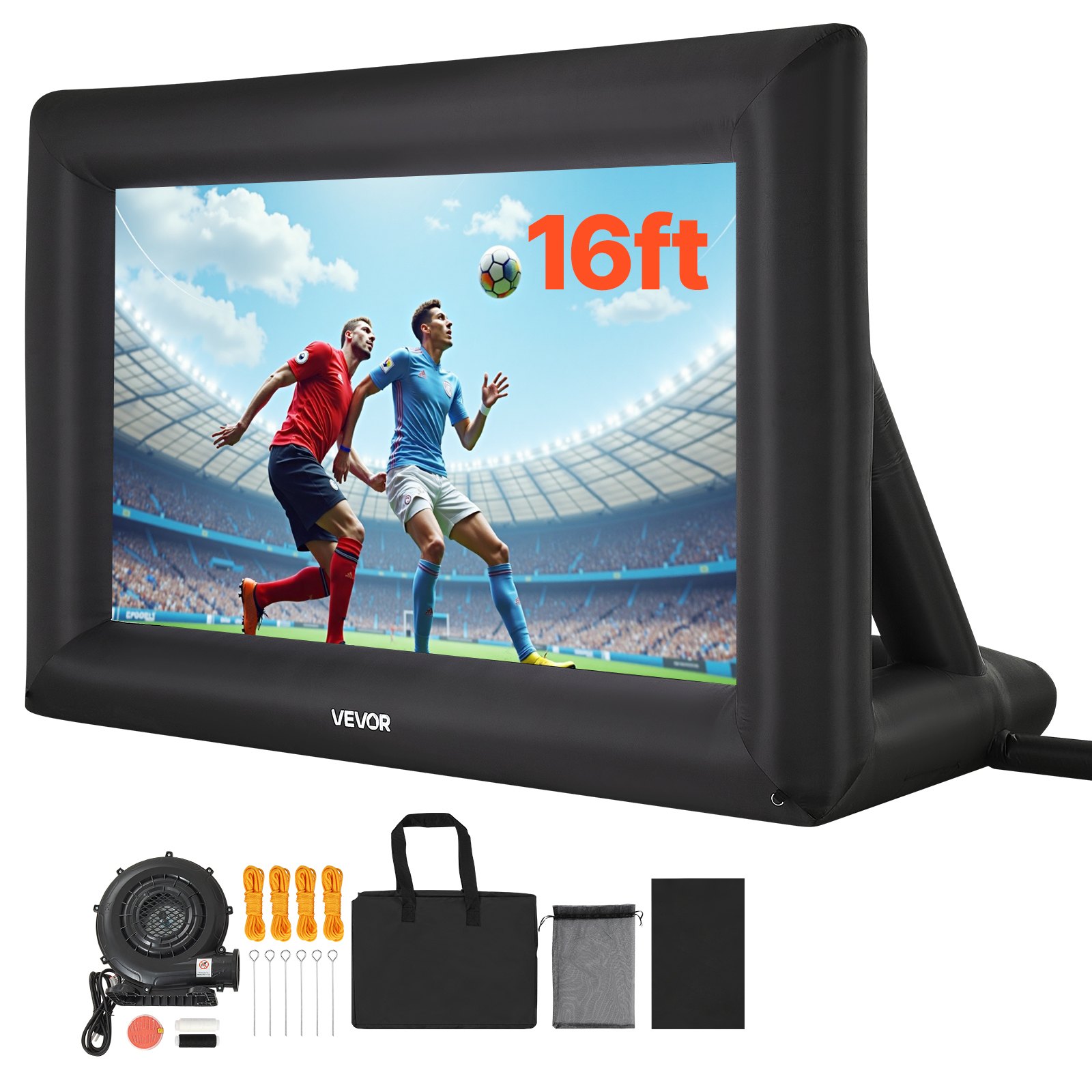 VEVOR 16 ft Inflatable Movie Screen, 600D Washable Inflatable Projection Screen with Portable Storage Bag, Easy Set Up 16:9 Movie Projector for Outdoor Backyard, Home Theater, Theme Party, Pool Fun