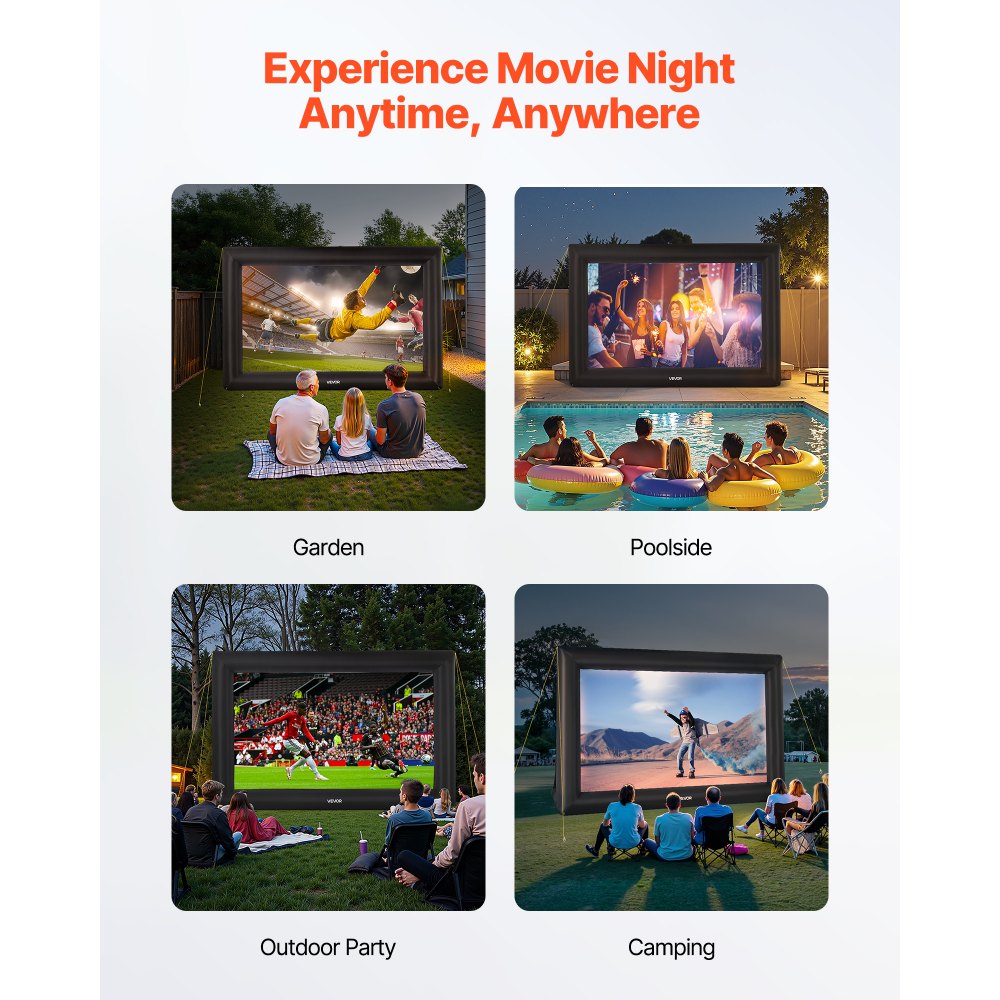 VEVOR 20 ft Inflatable Movie Screen, 600D Washable Inflatable Projection Screen with Portable Storage Bag, Easy Set Up 16:9 Movie Projector for Outdoor Backyard, Home Theater, Theme Party, Pool Fun