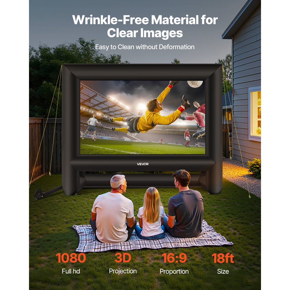 VEVOR 18 ft Inflatable Movie Screen, 600D Washable Inflatable Projector Screen with Portable Storage Bag, 16:9 Easy Set Up Movie Projection for Outdoor Backyard, Home Theater, Theme Party, Pool Fun