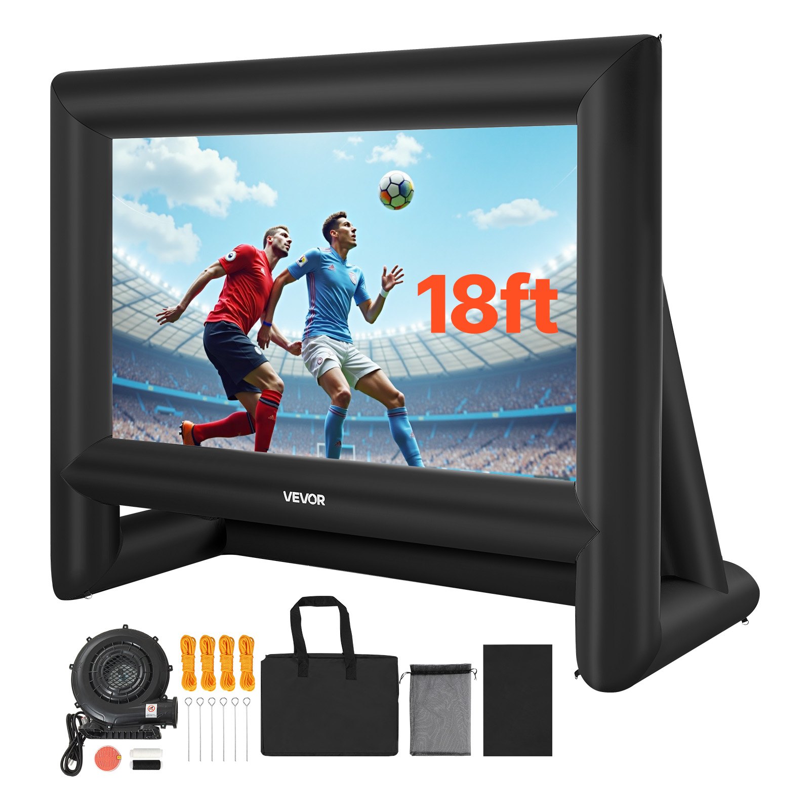 VEVOR 18 ft Inflatable Movie Screen, 600D Washable Inflatable Projector Screen with Portable Storage Bag, 16:9 Easy Set Up Movie Projection for Outdoor Backyard, Home Theater, Theme Party, Pool Fun