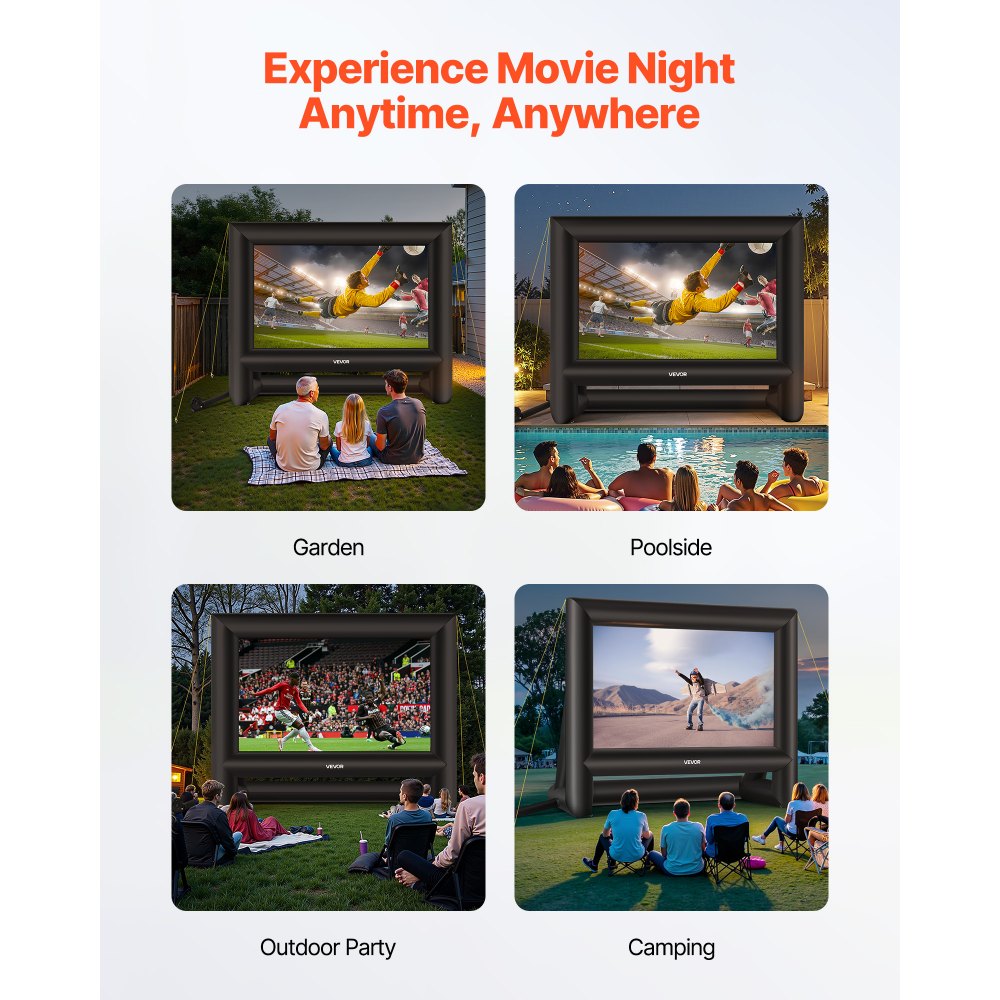VEVOR 18 ft Inflatable Movie Screen, 600D Washable Inflatable Projector Screen with Portable Storage Bag, 16:9 Easy Set Up Movie Projection for Outdoor Backyard, Home Theater, Theme Party, Pool Fun
