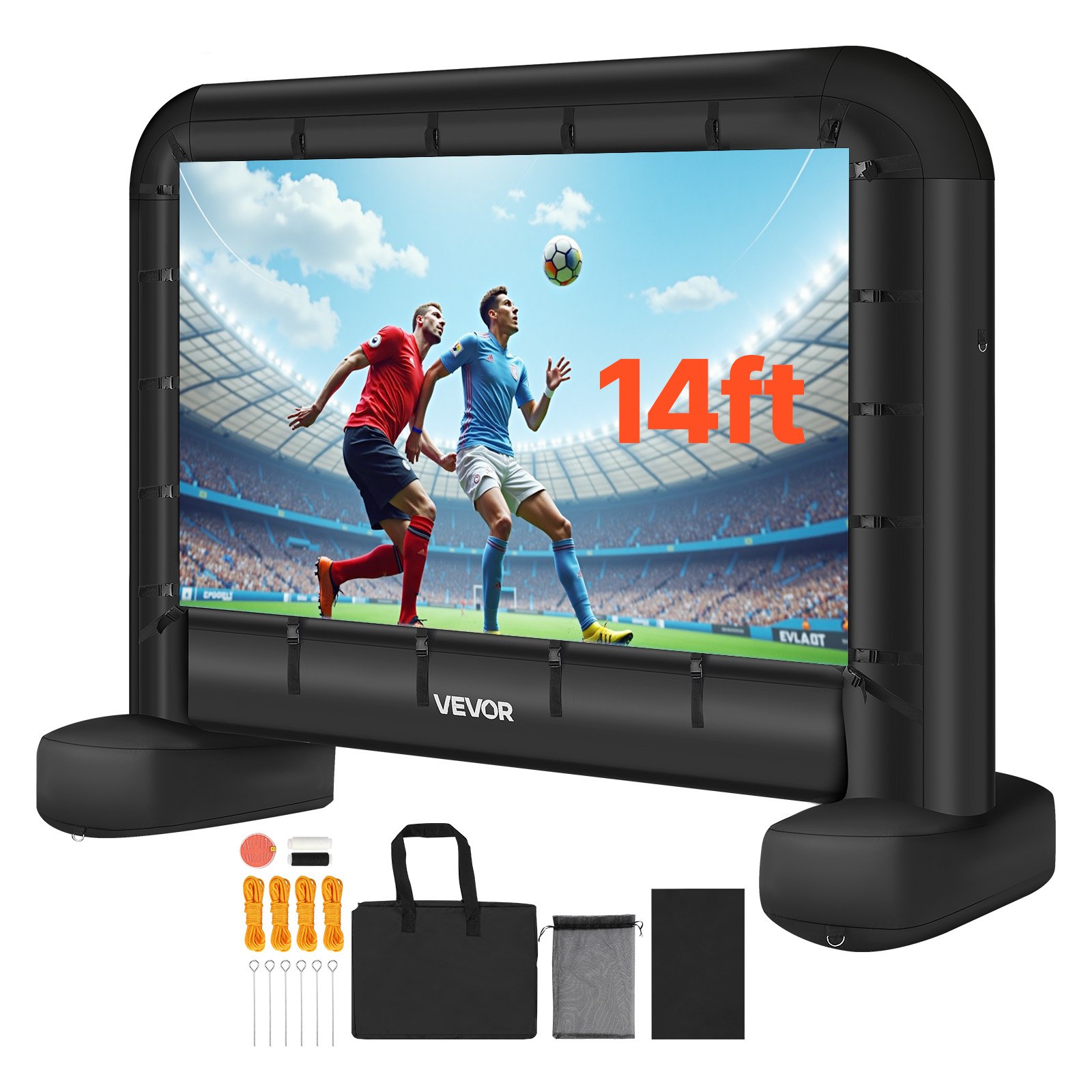 VEVOR 14 ft Inflatable Movie Screen, 600D Washable Inflatable Projector Screen with Portable Storage Bag, 16:9 Easy Set Up Movie Projection for Outdoor Backyard, Home Theater, Theme Party, Pool Fun