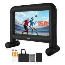 VEVOR 15 ft Inflatable Movie Screen, 600D Washable Inflatable Projection Screen with Portable Storage Bag, Easy Set Up 16:9 Movie Projector for Outdoor Backyard, Home Theater, Theme Party, Pool Fun