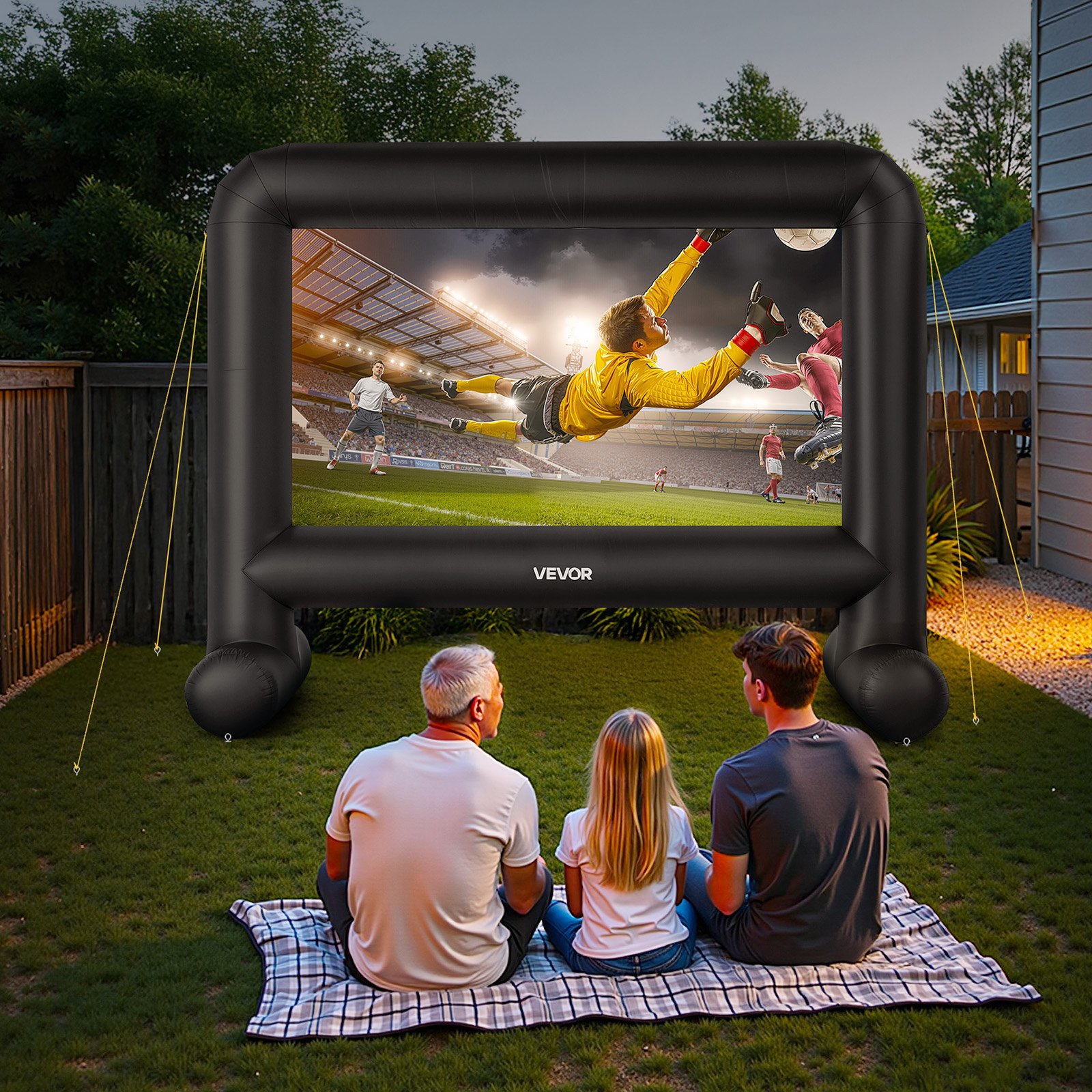 VEVOR 15 ft Inflatable Movie Screen, 600D Washable Inflatable Projection Screen with Portable Storage Bag, Easy Set Up 16:9 Movie Projector for Outdoor Backyard, Home Theater, Theme Party, Pool Fun