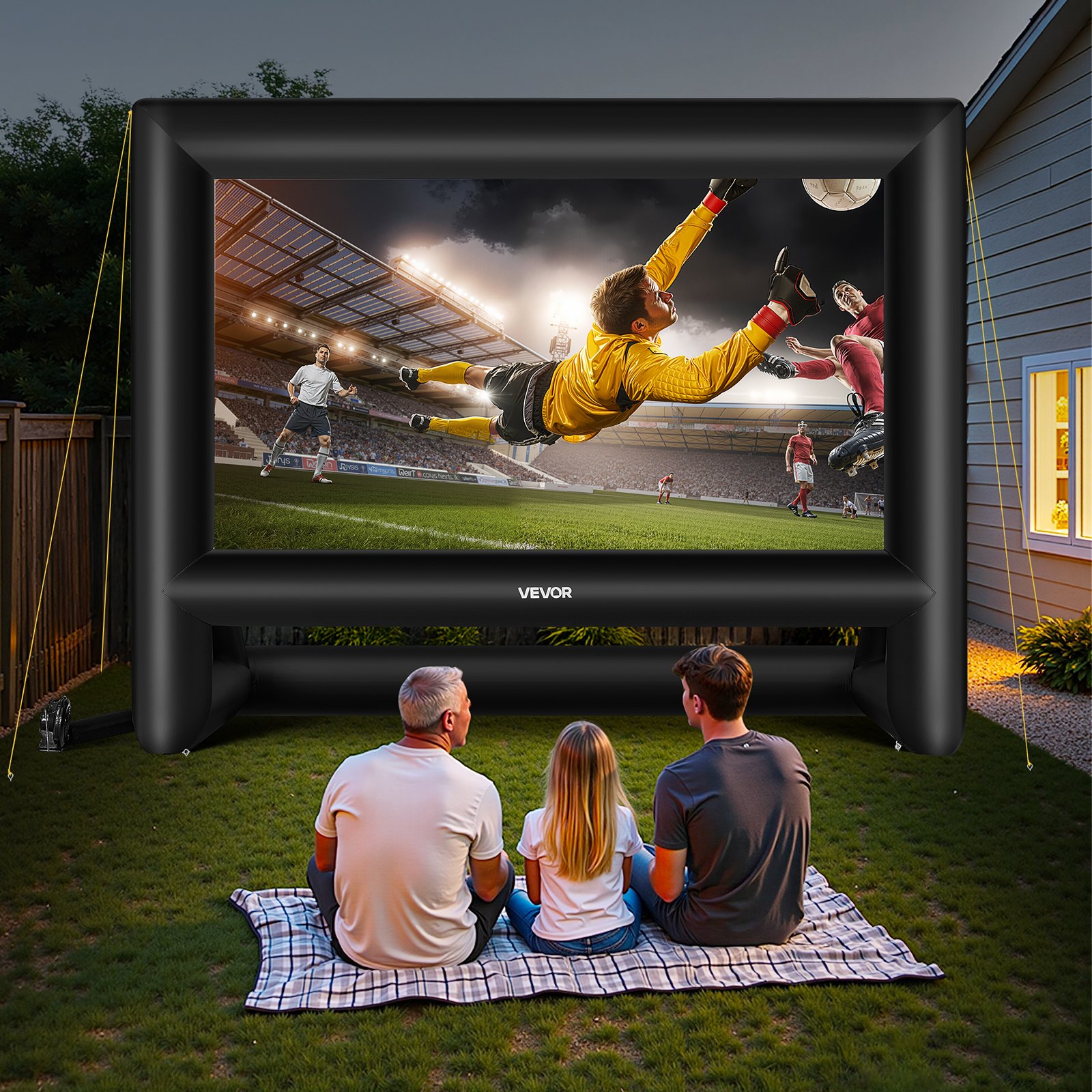 VEVOR 20 ft Inflatable Movie Screen, 600D Washable Inflatable Projector Screen with Portable Storage Bag, 16:9 Easy Set Up Movie Projection for Outdoor Backyard, Home Theater, Theme Party, Pool Fun
