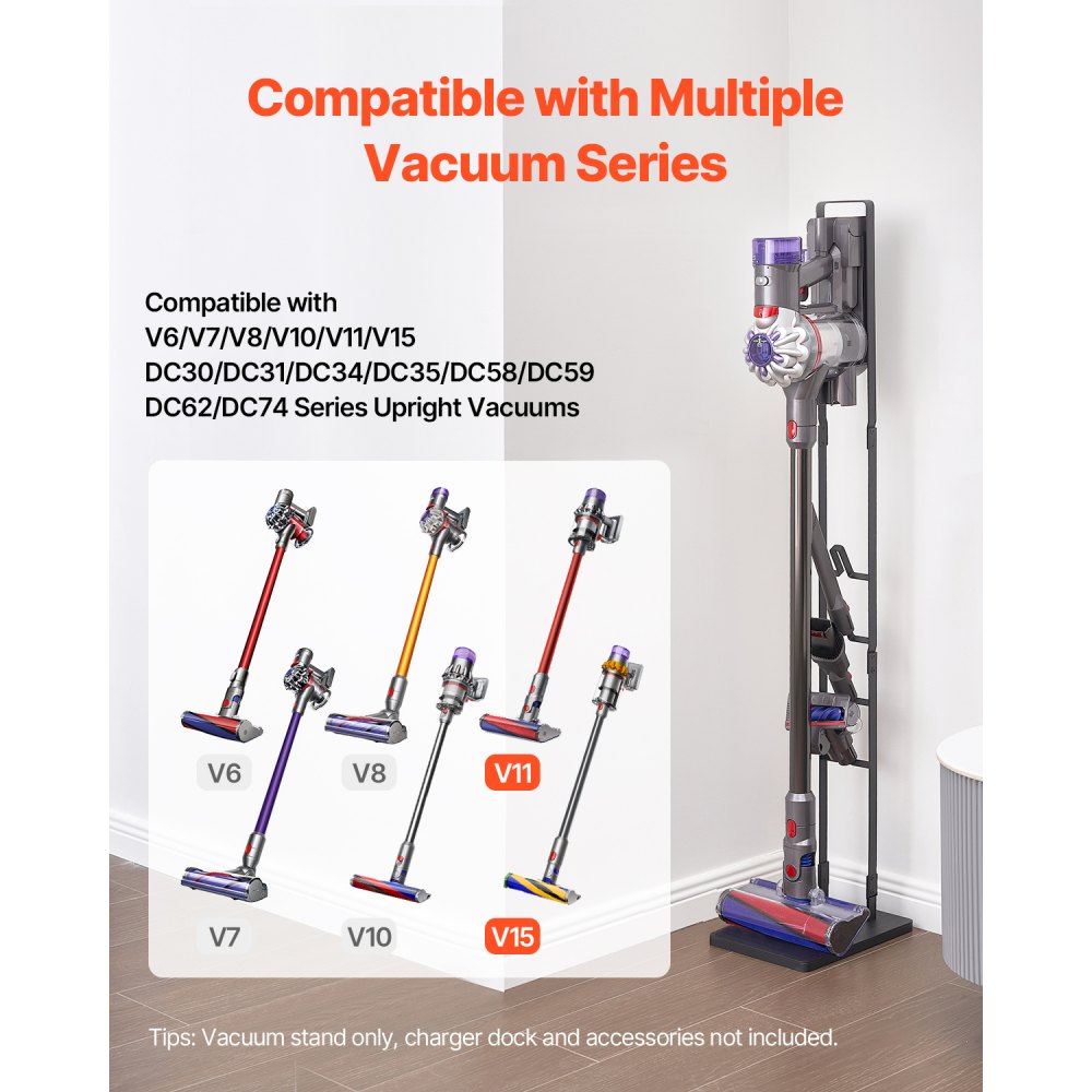 VEVOR Vacuum Stand, Compatible With Dyson V6 V7 V8 V10 V11 V15, Stable Vacuum Stand Holder with 4 Hooks for Dyson DC30 DC31 DC34 DC35 DC58 DC59 DC62 D74 Cordless Upright Vacuum Cleaners & Accessories