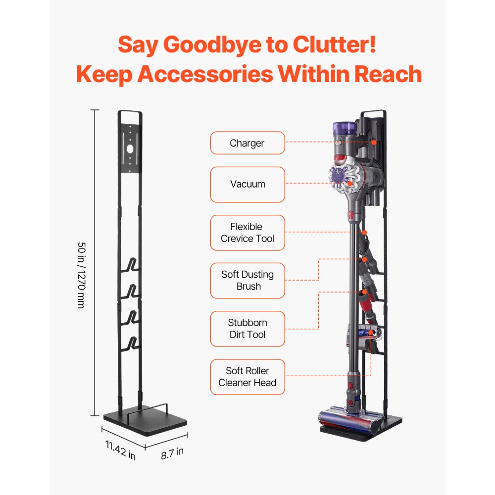 VEVOR Vacuum Stand, Compatible With Dyson V6 V7 V8 V10 V11 V15, Stable Vacuum Stand Holder with 4 Hooks for Dyson DC30 DC31 DC34 DC35 DC58 DC59 DC62 D74 Cordless Upright Vacuum Cleaners & Accessories