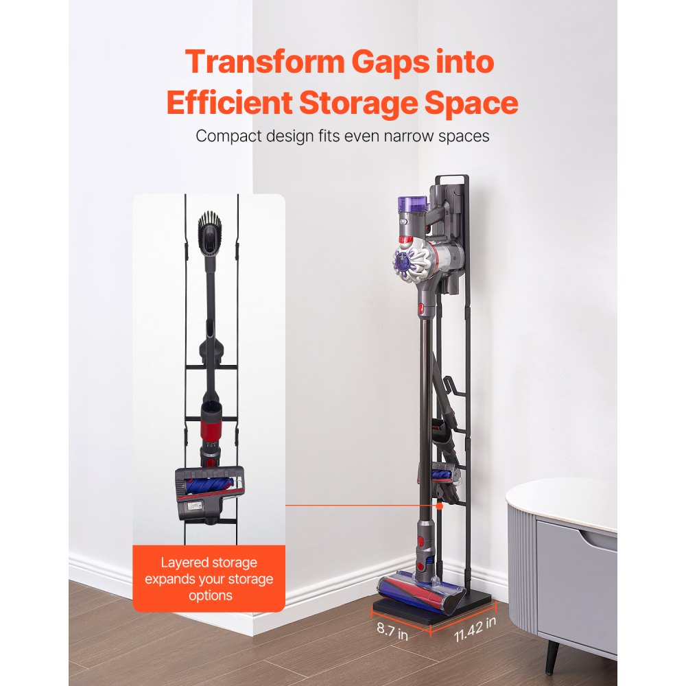 VEVOR Vacuum Stand, Compatible With Dyson V6 V7 V8 V10 V11 V15, Stable Vacuum Stand Holder with 4 Hooks for Dyson DC30 DC31 DC34 DC35 DC58 DC59 DC62 D74 Cordless Upright Vacuum Cleaners & Accessories