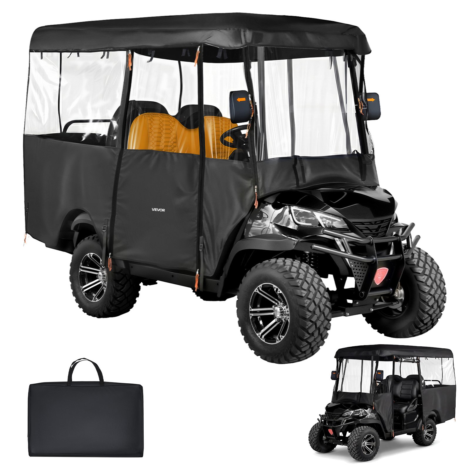 VEVOR Golf Cart Cover, Visible Full-Enclosure 2+2/4 Passenger Golf Cart, 420D Waterproof Oxford Fabric Club Car Cover Fits Most Carts Club Car, Yamaha, EZGO, Honda, PVC Coating & Windproof Hook Design