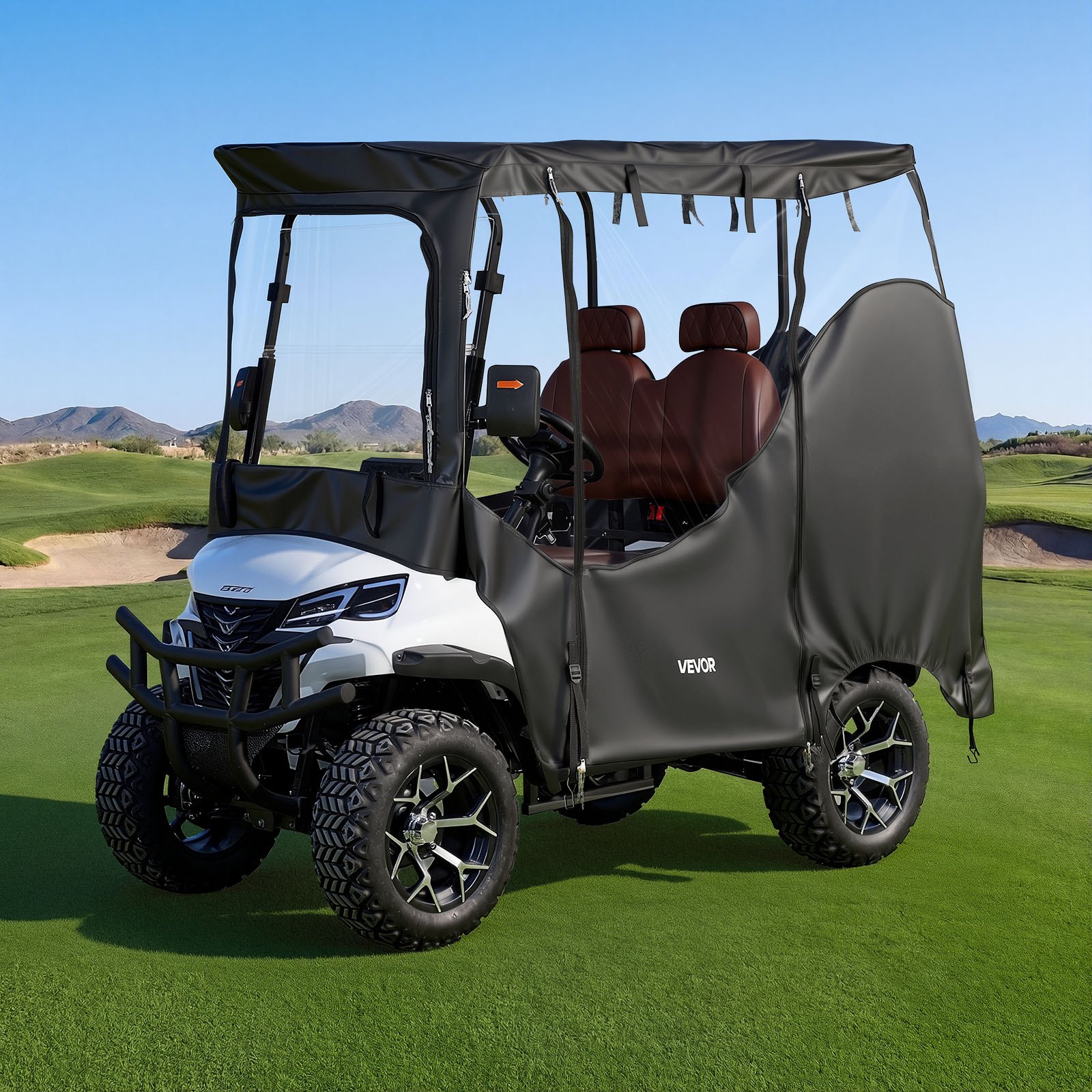 VEVOR Golf Cart Cover, Visible Full-Enclosure 2&2+2 Passenger Golf Cart, 420D Waterproof Oxford Fabric Club Car Cover Fits Most Carts Club Car, Yamaha, EZGO, Honda, PVC Coating & Windproof Hook Design