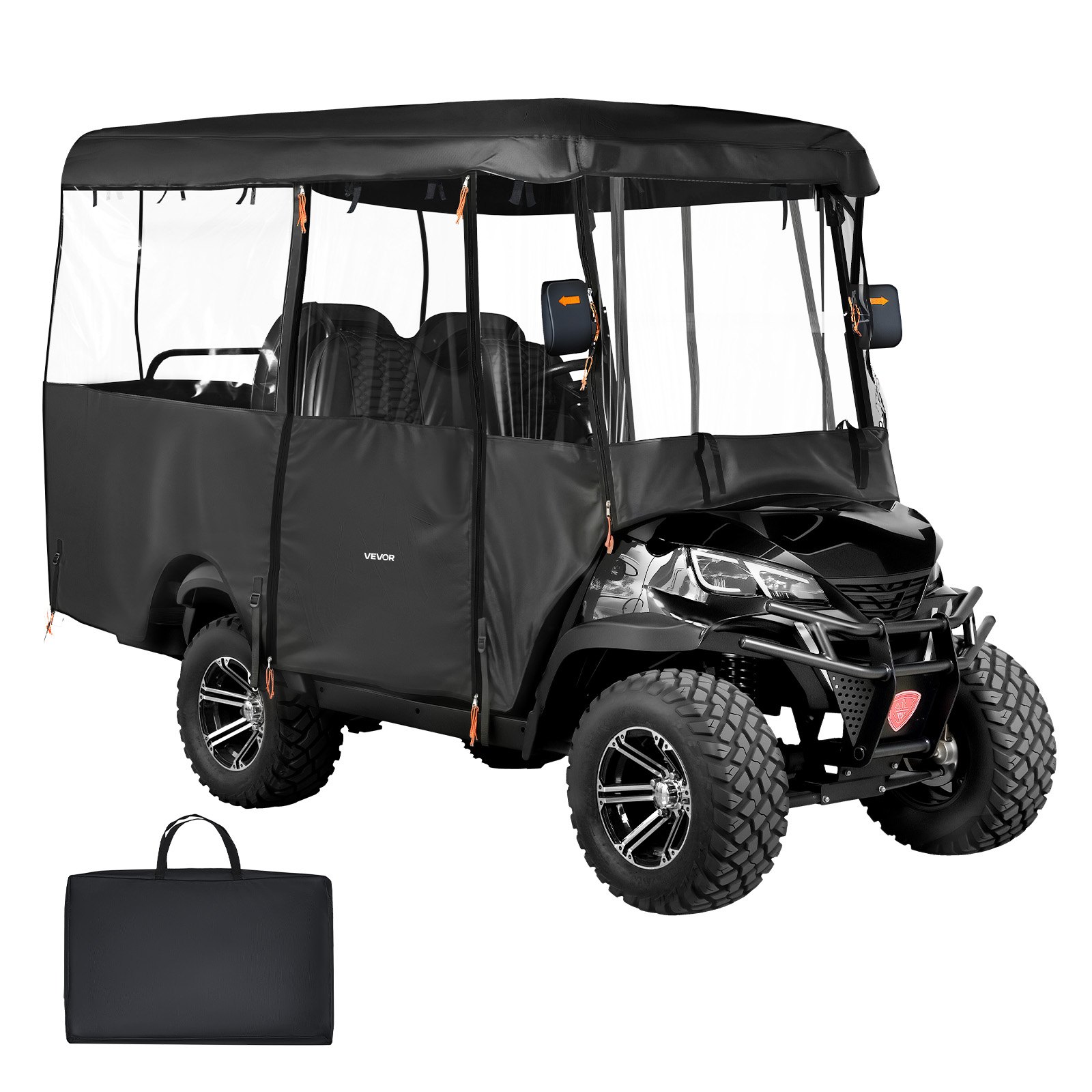 VEVOR Golf Cart Cover, Visible Full-Enclosure 2+2/4 Passenger Golf Cart, 600D Waterproof Oxford Fabric Club Car Cover Fits Most Carts Club Car, Yamaha, EZGO, Honda, PVC Coating & Windproof Hook Design