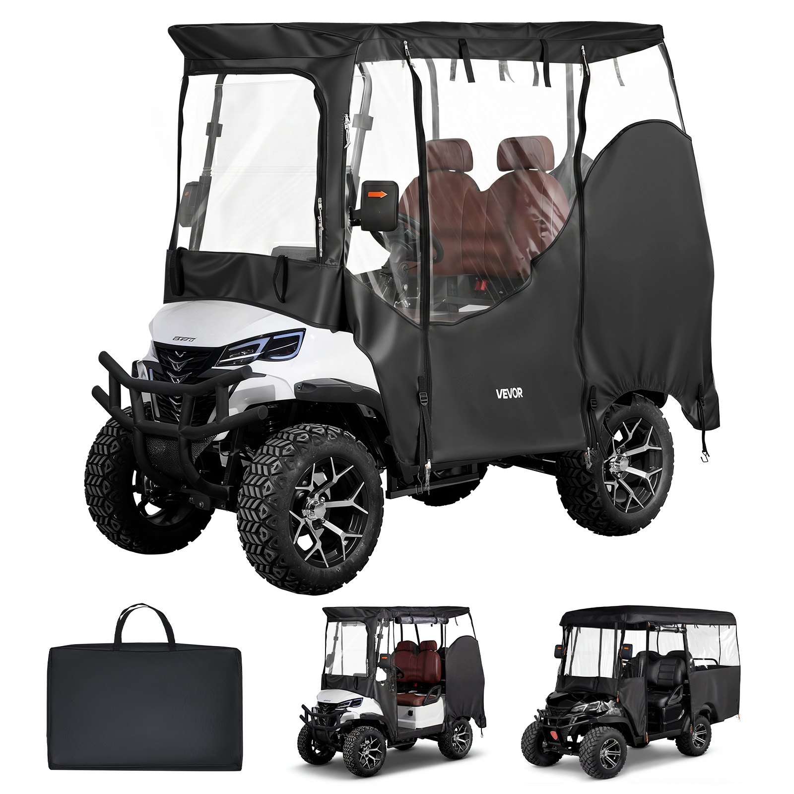 VEVOR Golf Cart Cover, Visible Full-Enclosure 2&2+2 Passenger Golf Cart, 600D Waterproof Oxford Fabric Club Car Cover Fits Most Carts Club Car, Yamaha, EZGO, Honda, PVC Coating & Windproof Hook Design