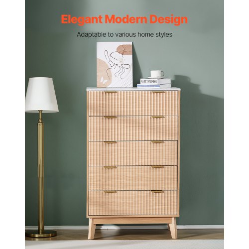VEVOR Fluted 5 Drawer Dresser  30 x 15 x 48 Inch, 5 Drawers