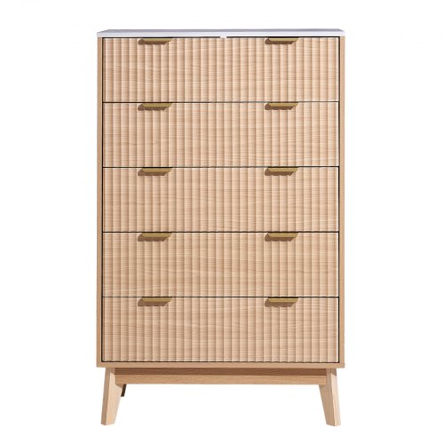 VEVOR 5-drawer Wooden Dresser Chest With Sliding Drawers & Anti-tip Device Modern Minimalist Light Wood Storage Organizer For Bedroom Living Room VEVOR 5-drawer Wooden Dresser Chest With Sliding Drawers & Anti-tip Device Modern Minimalist Light Wood Storage Organizer For Bedroom Living Room