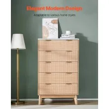 VEVOR 5 Fluted Drawer Dresser Wooden Chest of Drawers with Sliding & Anti-tip