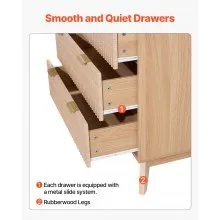 VEVOR 5 Fluted Drawer Dresser Wooden Chest of Drawers with Sliding & Anti-tip